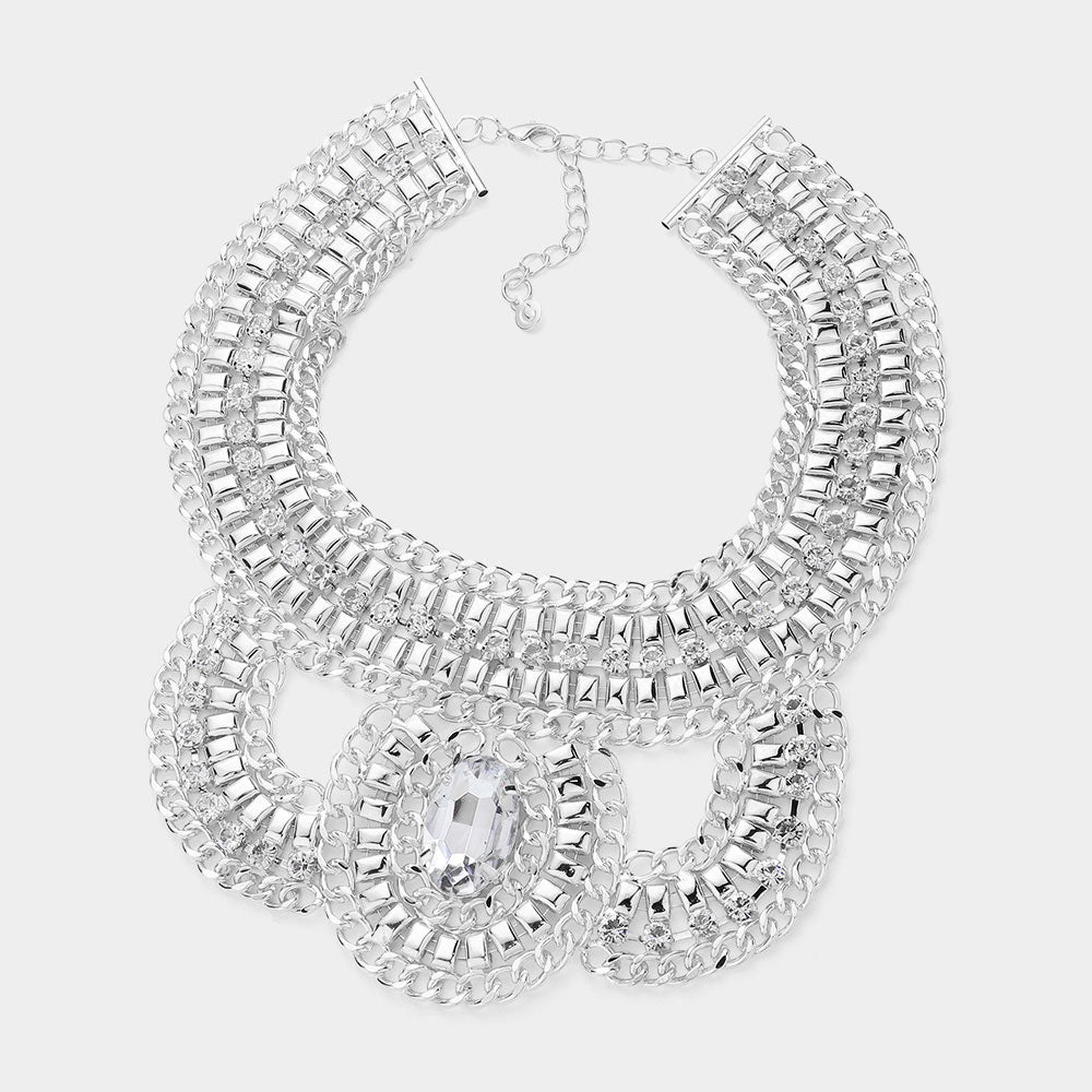 Oval Stone Accented Statement Necklace