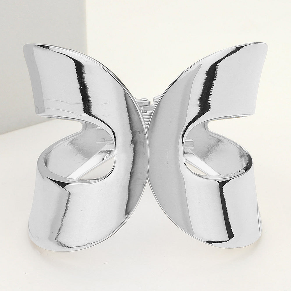 Wide Geometric Metal Hinged Bangle Bracelet