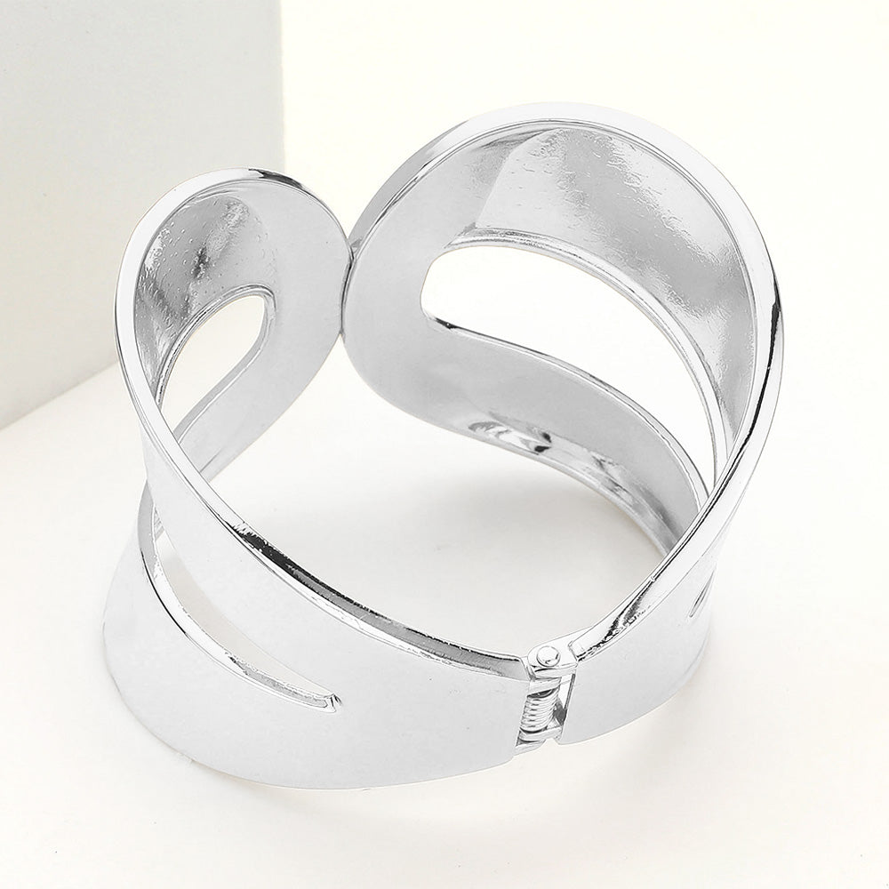 Wide Geometric Metal Hinged Bangle Bracelet
