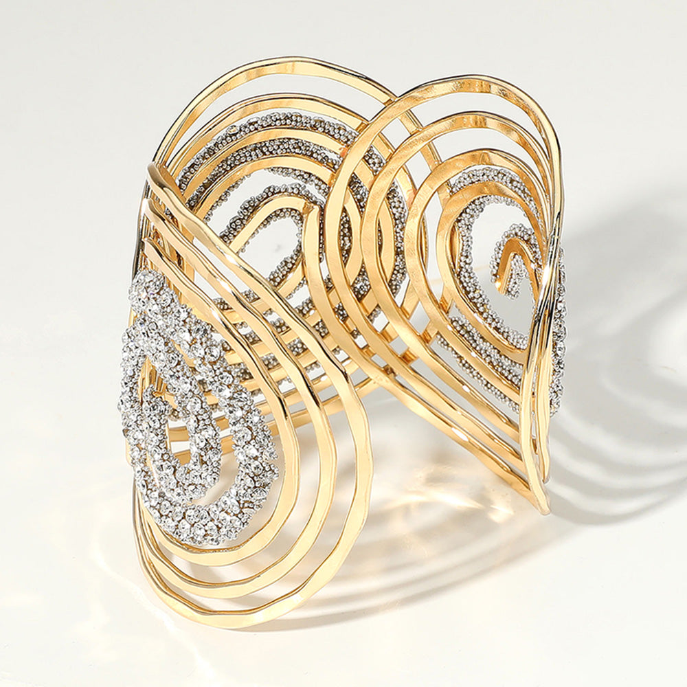 Stone Paved Abstract Spiral Wide Cuff Bracelet