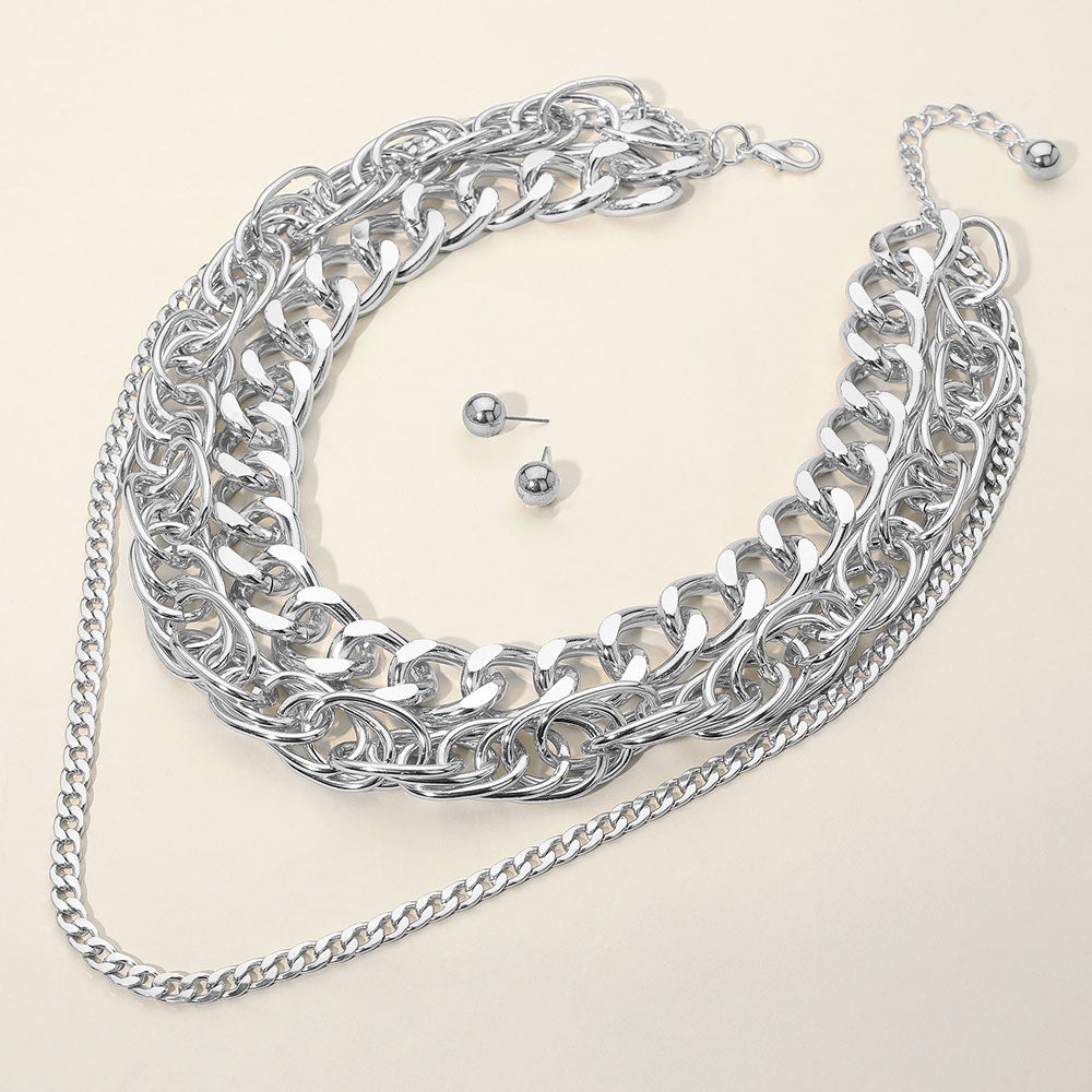 Chunky Metal Layered Chain Statement Necklace