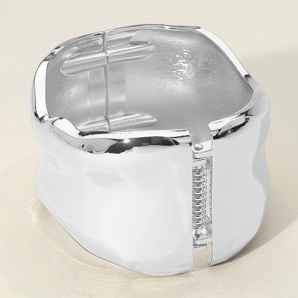 Hammered Metal Wide Hinged Bangle Bracelet