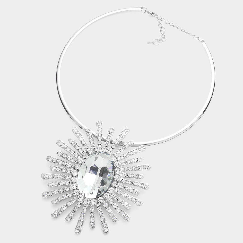 Oval Stone Centered Abstract Pendant Necklace