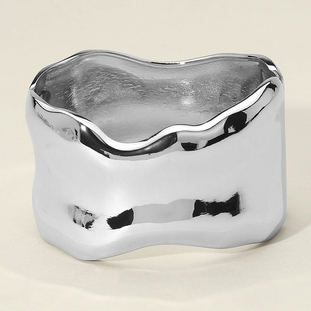Hammered Metal Wide Hinged Bangle Bracelet