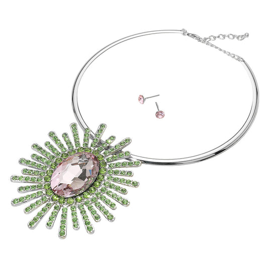 Oval Stone Centered Abstract Pendant Necklace