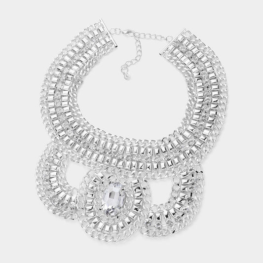 Oval Stone Accented Statement Necklace