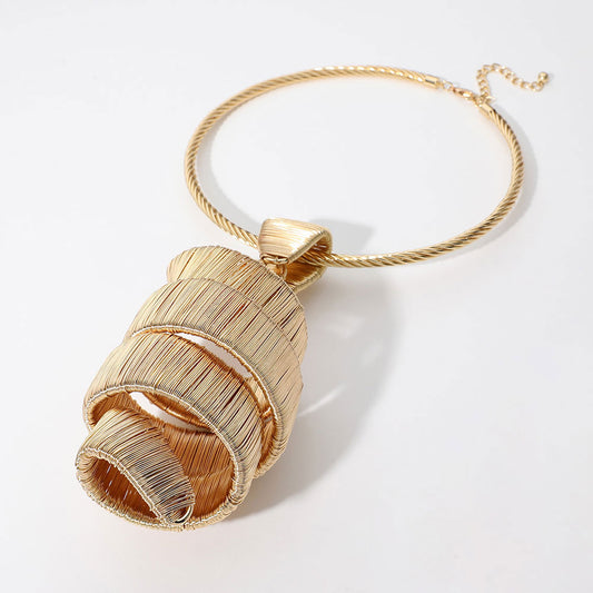 Oversized Metal Wire Wrapped Spiral Accented Statement Necklace