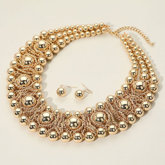 Metal Ball Beaded Collar Statement Necklace