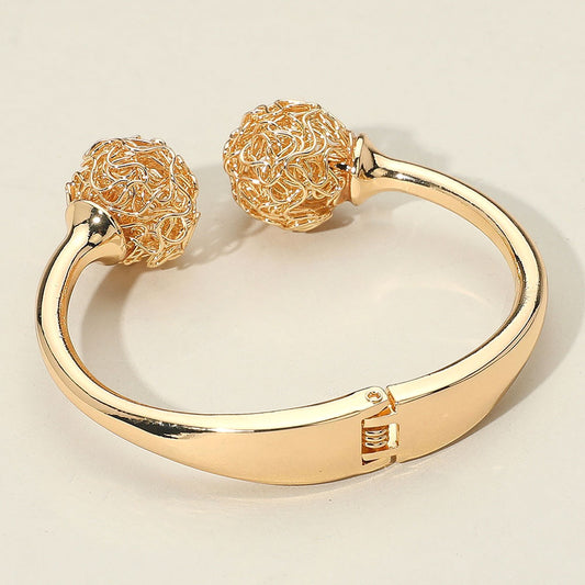 Textured Metal Sphere Tip Hinged Cuff Bangle Bracelet