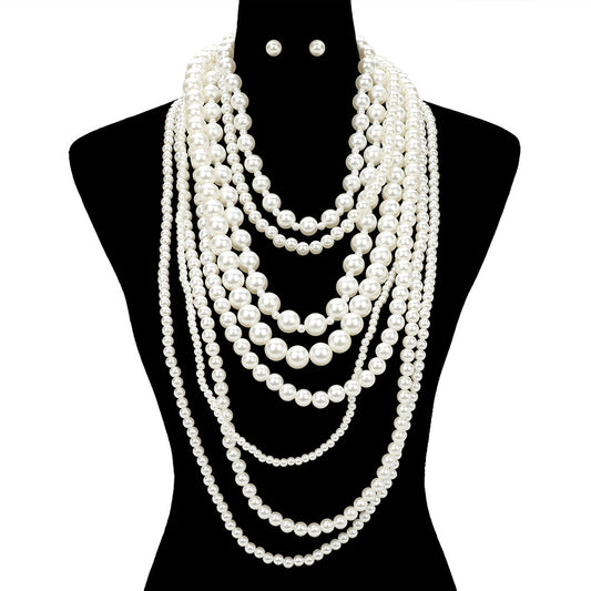 Chunky Pearl Beaded Multi Layered Statement Necklace