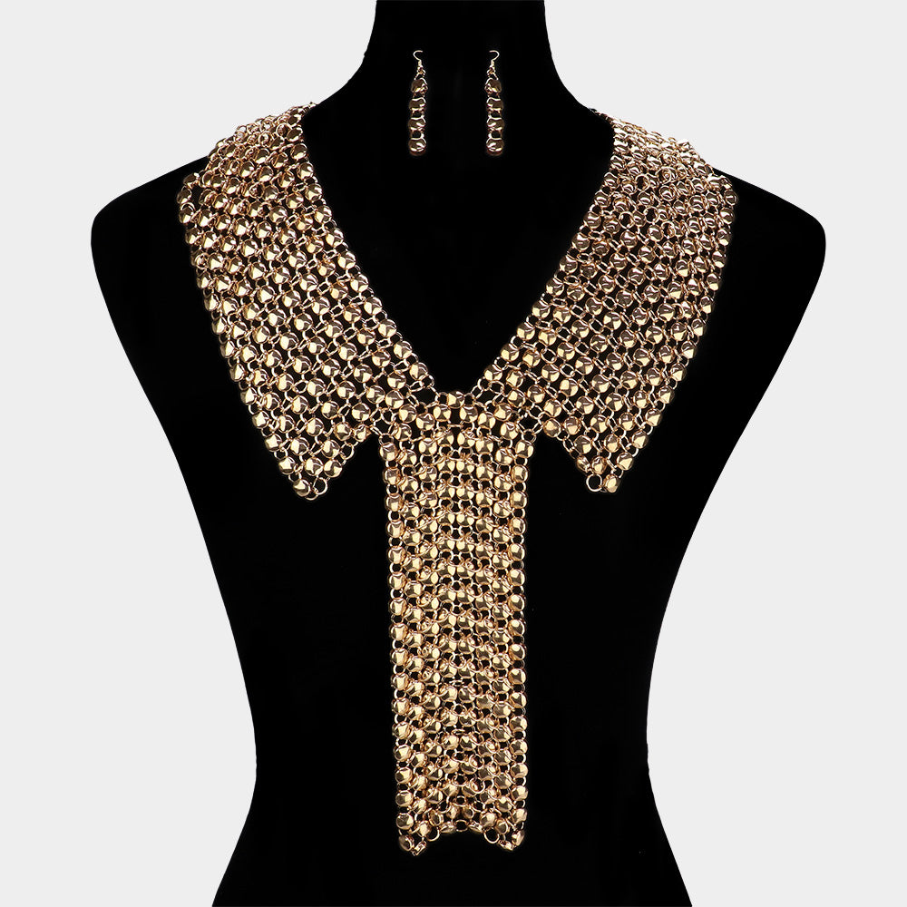 Oversized Metal Ball Fringe Collar Necklace