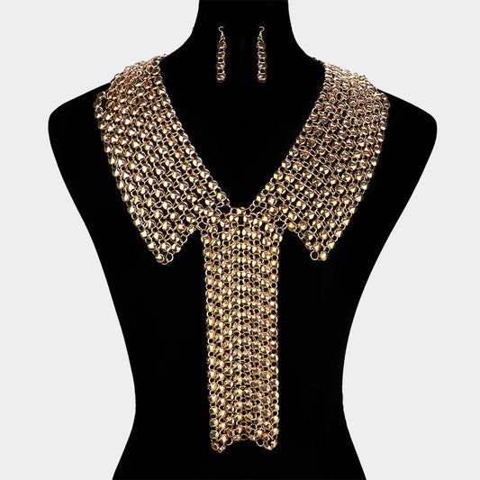 Oversized Metal Ball Fringe Collar Necklace