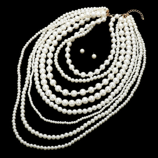 Chunky Pearl Beaded Multi Layered Statement Necklace