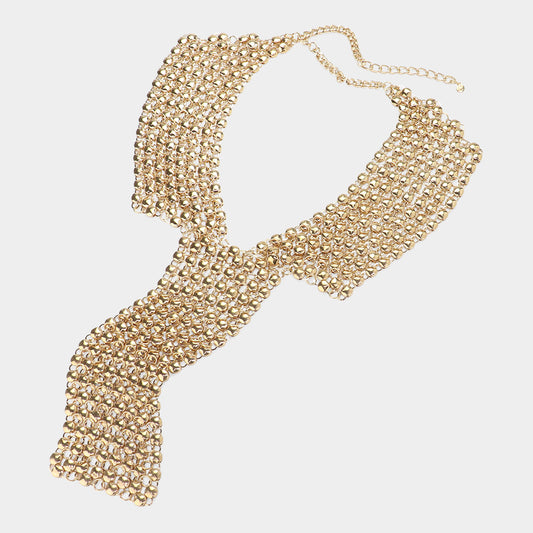 Oversized Metal Ball Fringe Collar Necklace