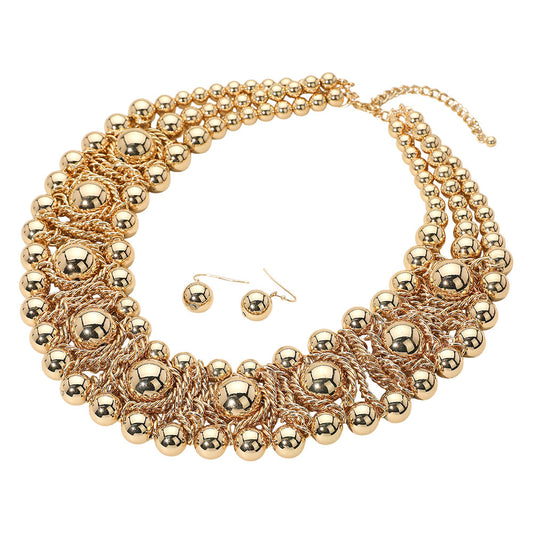 Metal Ball Beaded Collar Statement Necklace