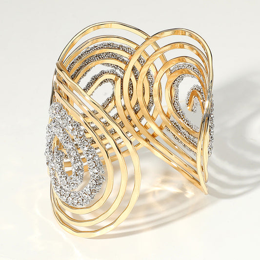 Stone Paved Abstract Spiral Wide Cuff Bracelet