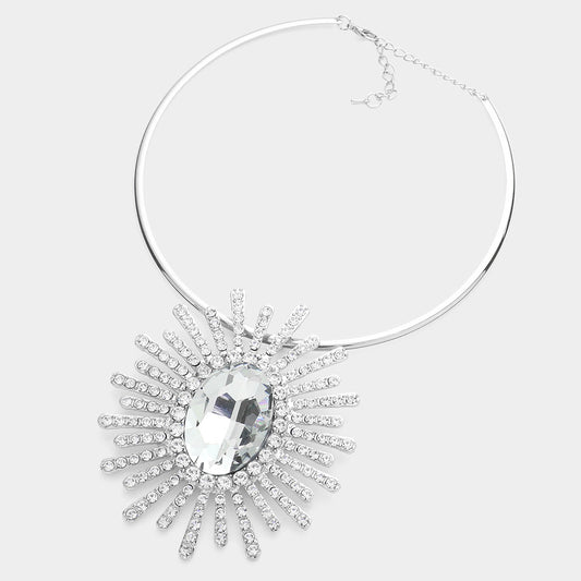 Oval Stone Centered Abstract Pendant Necklace