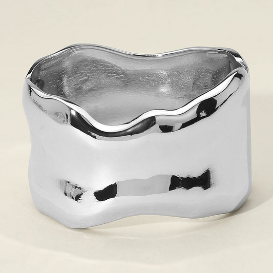 Hammered Metal Wide Hinged Bangle Bracelet
