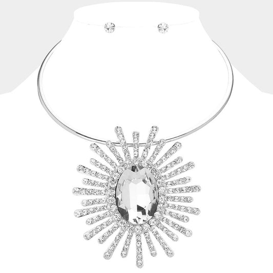 Oval Stone Centered Abstract Pendant Necklace